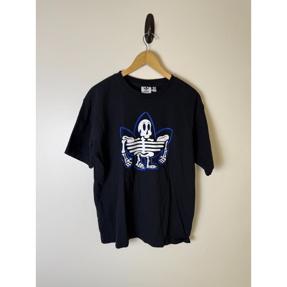 Adidas Originals Black Skeleton Trefoil T Shirt Graphic Mens L Black - Picture 1 of 7